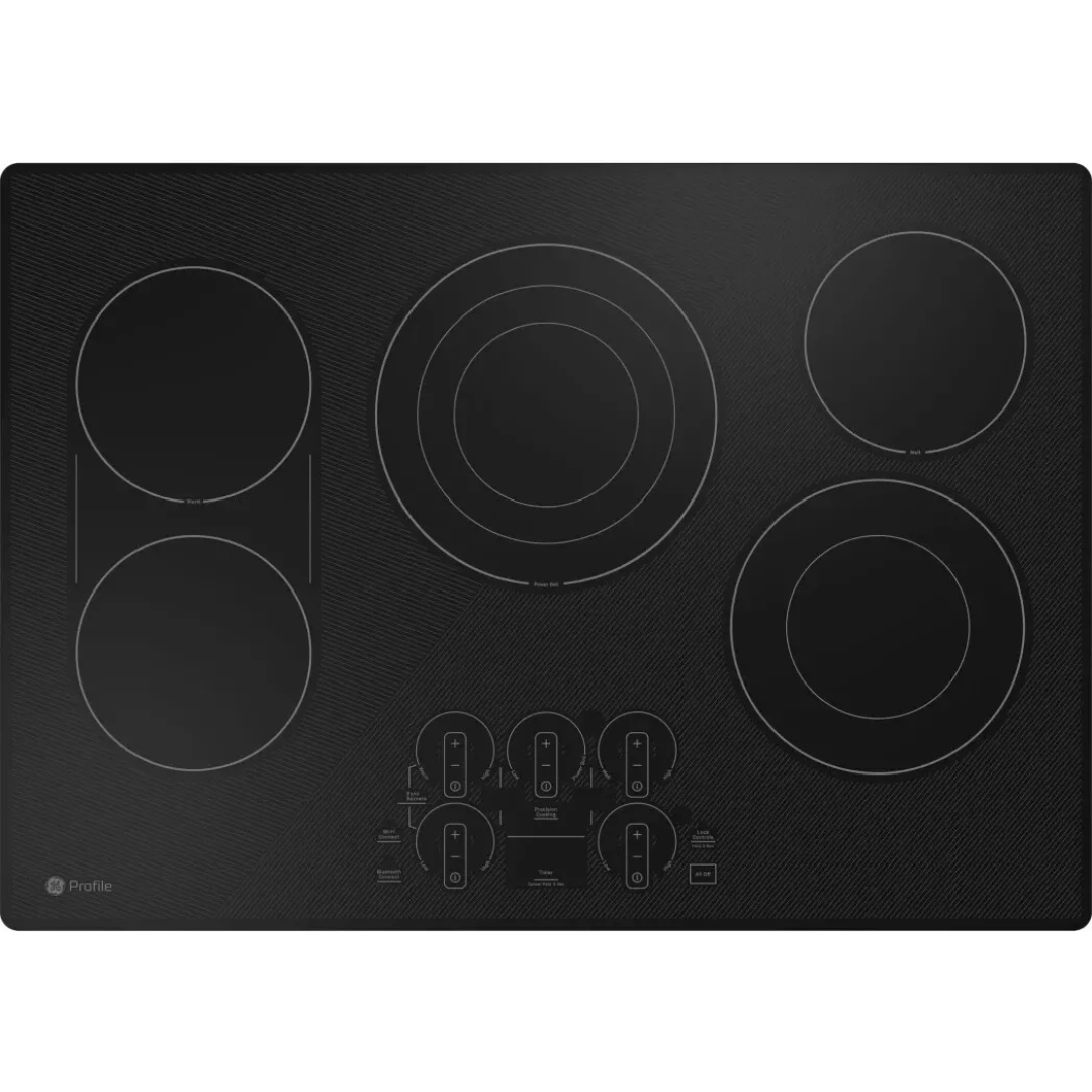GE Profile PEP9030DTBB 30 Inch Electric Smart Cooktop with 5 Elements, Smooth Glass Surface, SyncBurners, Tri/Dual Ring Elements, Wi-Fi, Guided Cooking, Touch Controls, Power Boil, Precision Temperature Control, and ADA Compliant
