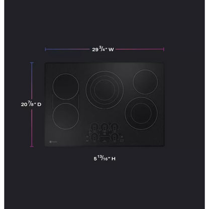 GE Profile PEP9030DTBB 30 Inch Electric Smart Cooktop with 5 Elements, Smooth Glass Surface, SyncBurners, Tri/Dual Ring Elements, Wi-Fi, Guided Cooking, Touch Controls, Power Boil, Precision Temperature Control, and ADA Compliant