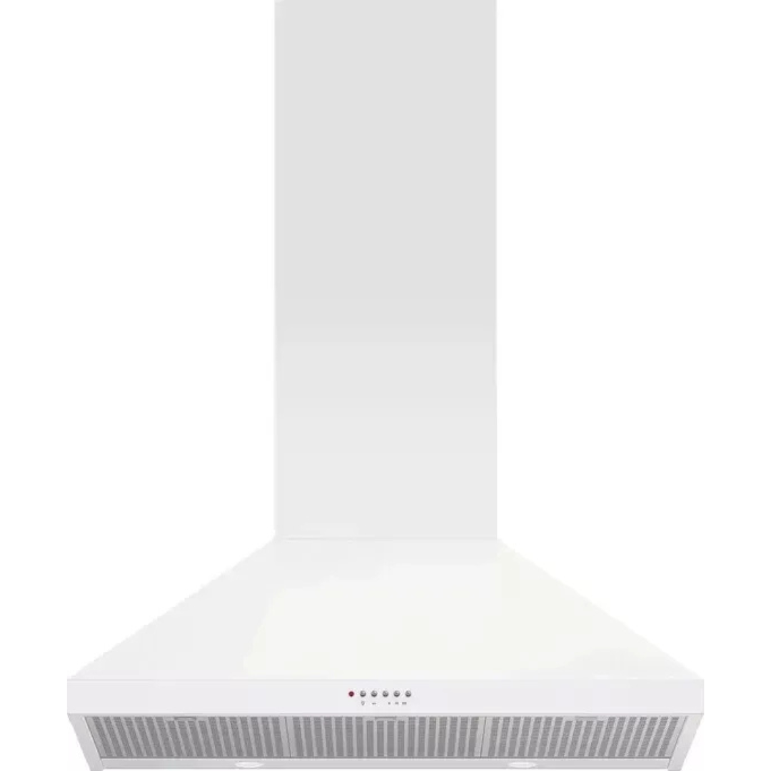 Fisher & Paykel Series 7 Classic Series HC36PCW1 36 Inch Wall Mounted Pyramid Range Hood with 3 Fan Speeds, 600 CFM Blower, Touch Button Controls, LED Lighting, Dishwasher-Safe Mesh Filters, and Height-Adjustable Flue: White