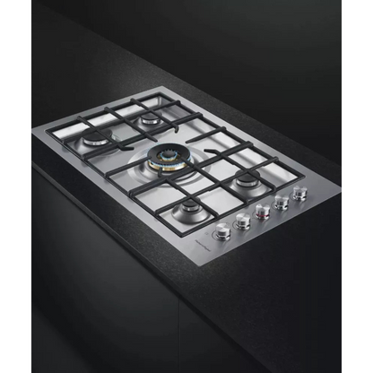 Fisher & Paykel Series 9 Contemporary Series CG365DLPRX2N 36 Inch Gas Cooktop with 5 Sealed Burners, Continuous Grates, Dual Wok Burner, Innovalve Technology, Auto-Reignition, Electronic Ignition and Wok Stand; Liquid Propane