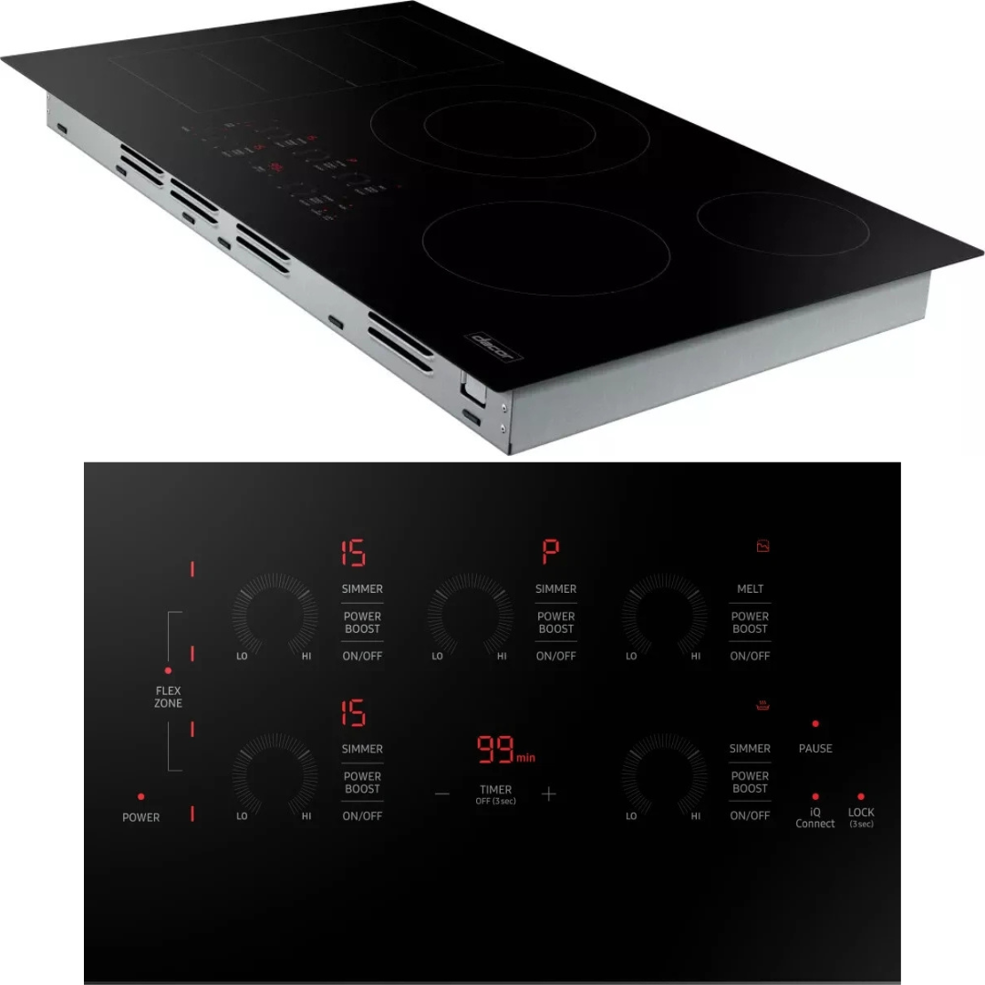 Dacor Transitional DTI36P876BB 36 Inch Induction Smart Cooktop with 5 Element Burners, Ceramic Glass Surface, Flex Zone™, Residual Heat Indicator, Auto Pan Detection, Touch Control, Kitchen Timer, Simmer/Melt, Child Safety Lock, and 13 + 2 Power Boost