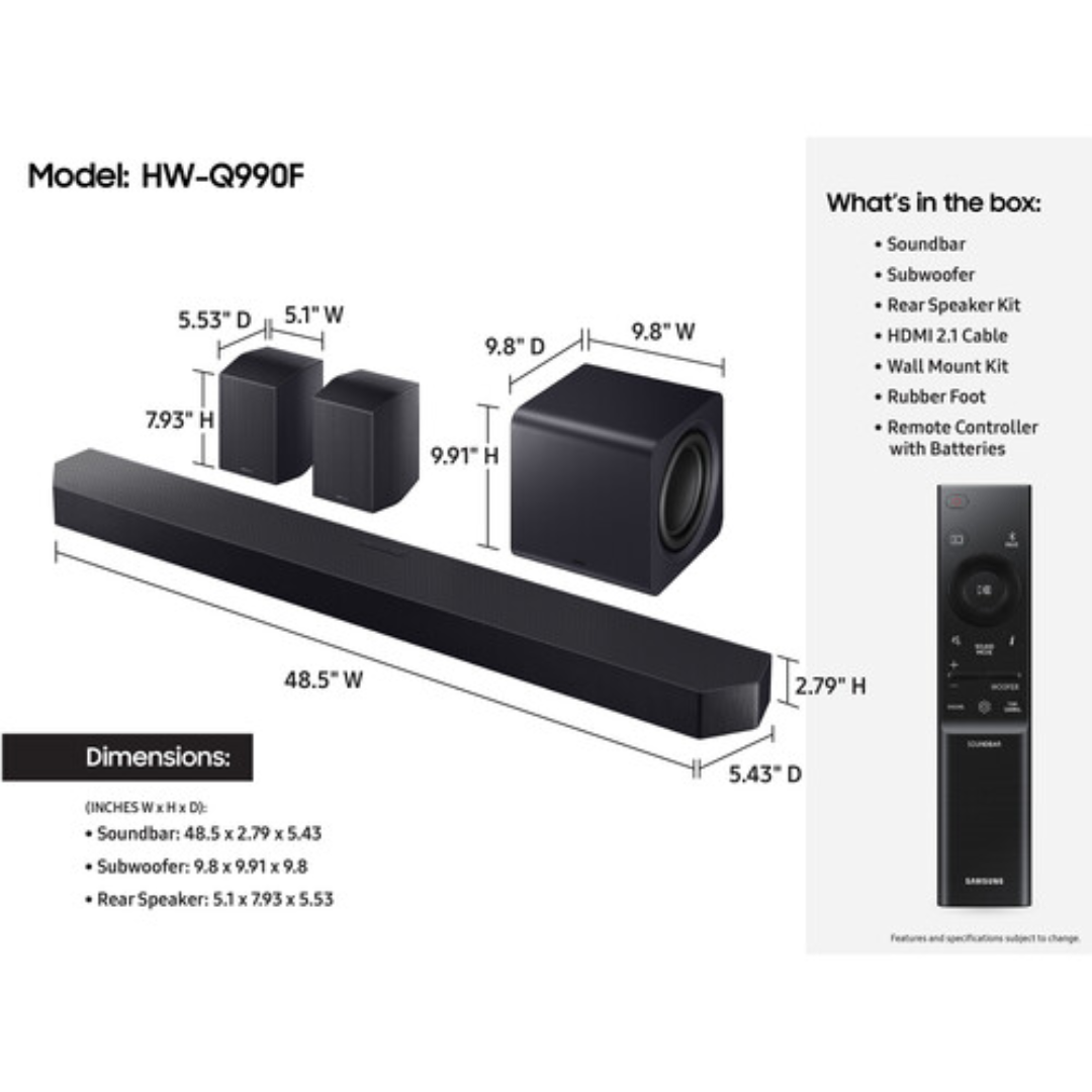 Samsung HW-Q990F 11.1.4ch Soundbar, HW-Q990F/ZA Bundle with AppleTV 4K 64GB