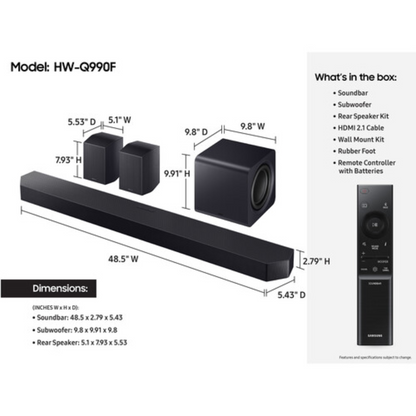 Samsung HW-Q990F 11.1.4ch Soundbar, HW-Q990F/ZA Bundle with AppleTV 4K 64GB