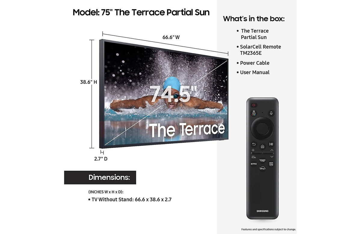 Samsung 75" LST7D The Terrace Partial Sun Neo QLED 4K Smart TV - QN75LST7DAFXZA
