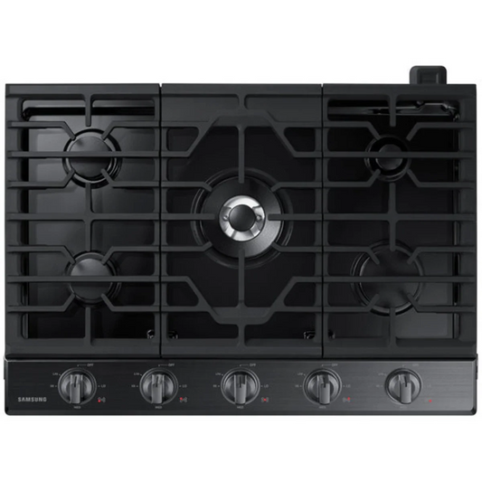 Samsung NA30N6555TG 30 Inch Gas Smart Cooktop with 5 Sealed Burners, Cast-Iron Grates, 19K Power Burner, LED Illuminated Backlit Knobs, Removable Griddle, Ready2Fit™ Guarantee, and ADA Compliant: Fingerprint Resistant Black Stainless Steel