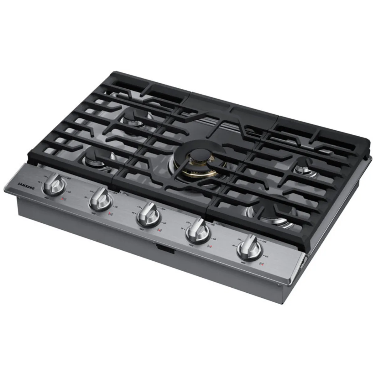 Samsung NA30N7755TS 30 Inch Smart Gas Cooktop with Wi-Fi and Bluetooth Connectivity, 22K BTU Dual-Power Burner, Blue LED Knobs, Griddle, Wok Grate, LP Conversion Kit and ADA Compliant: Stainless Steel
