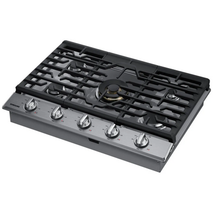 Samsung NA30N7755TS 30 Inch Smart Gas Cooktop with Wi-Fi and Bluetooth Connectivity, 22K BTU Dual-Power Burner, Blue LED Knobs, Griddle, Wok Grate, LP Conversion Kit and ADA Compliant: Stainless Steel