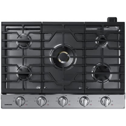 Samsung NA30N7755TS 30 Inch Smart Gas Cooktop with Wi-Fi and Bluetooth Connectivity, 22K BTU Dual-Power Burner, Blue LED Knobs, Griddle, Wok Grate, LP Conversion Kit and ADA Compliant: Stainless Steel