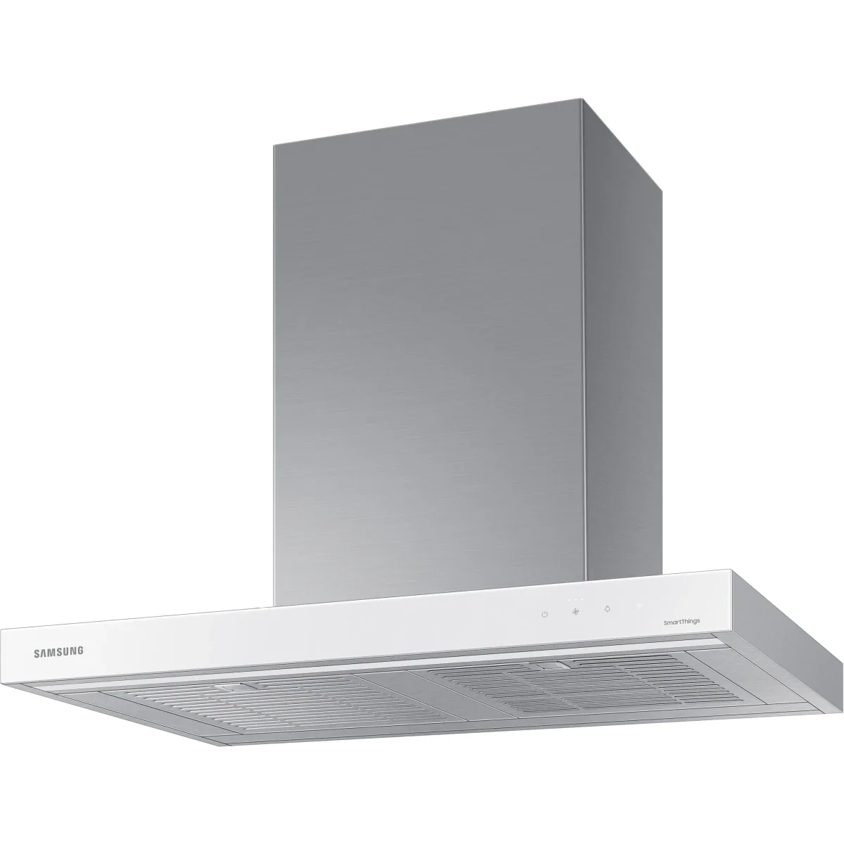 Samsung BESPOKE NK30CB600W12 30 Inch Smart Wall Mount Chimney Range Hood with 630 CFM Fan, 4 Speeds, 52 dBA, Wi-Fi Connectivity, LED Bar Lighting, Touch Controls, Dishwasher Safe Baffle Filters, and ADA Compliance: Clean White Panel