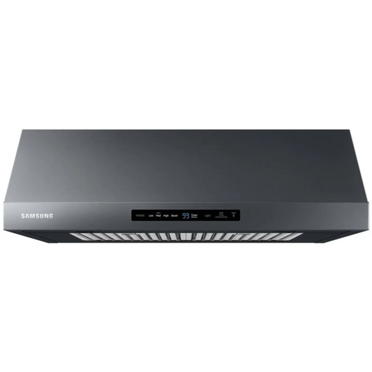 Samsung NK30N7000UG 30 Inch Under Cabinet Smart Range Hood with 4-Speed/390 CFM Blower, Digital Touch Control, LED Lighting, Removable Baffle Filter, Bluetooth®, Wi-Fi Monitoring, and ADA Compliant: Fingerprint Resistant Black Stainless Steel