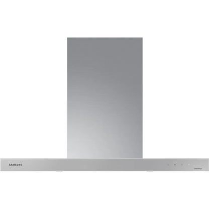 Samsung BESPOKE NK36CB600WCG 36 Inch Smart Wall Mount Chimney Range Hood with 630 CFM Fan, 4 Speeds, 52 dBA, Wi-Fi Connectivity, LED Bar Lighting, Touch Controls, Dishwasher Safe Baffle Filters, and ADA Compliance: Clean Grey Panel