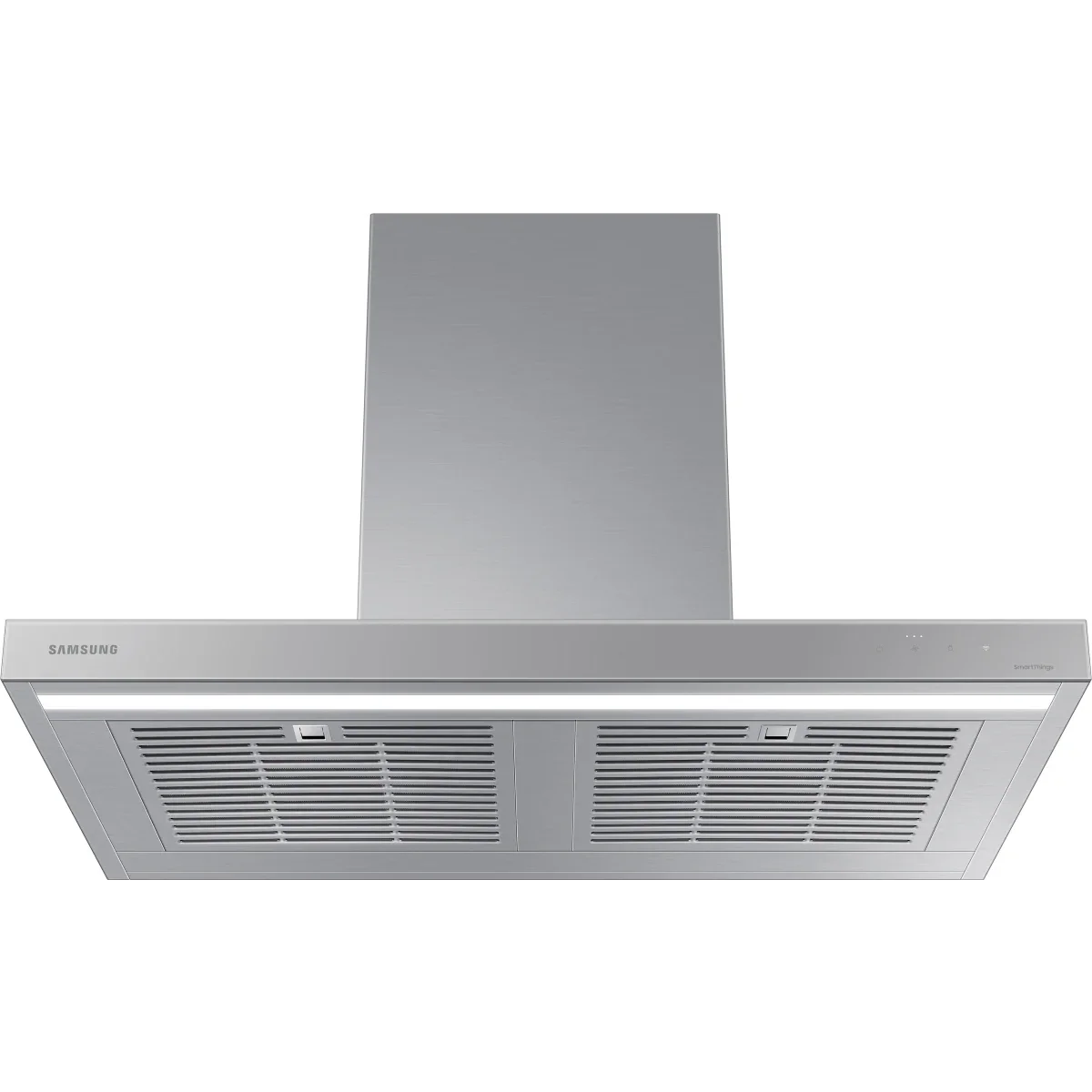 Samsung BESPOKE NK36CB600WCG 36 Inch Smart Wall Mount Chimney Range Hood with 630 CFM Fan, 4 Speeds, 52 dBA, Wi-Fi Connectivity, LED Bar Lighting, Touch Controls, Dishwasher Safe Baffle Filters, and ADA Compliance: Clean Grey Panel