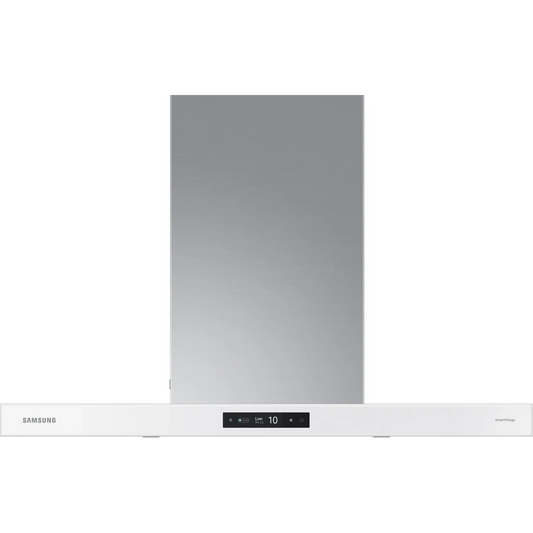 Samsung NK36CB700W12 36 Inch Smart Wall Mount Chimney Range Hood with 630 CFM Fan, 4 Speeds, 50 dBA, Wi-Fi Connectivity, Triple Air Sensor, LED Bar Lighting, Touch Controls, Dishwasher Safe Baffle Filters, and ADA Compliance: Clean White Panel