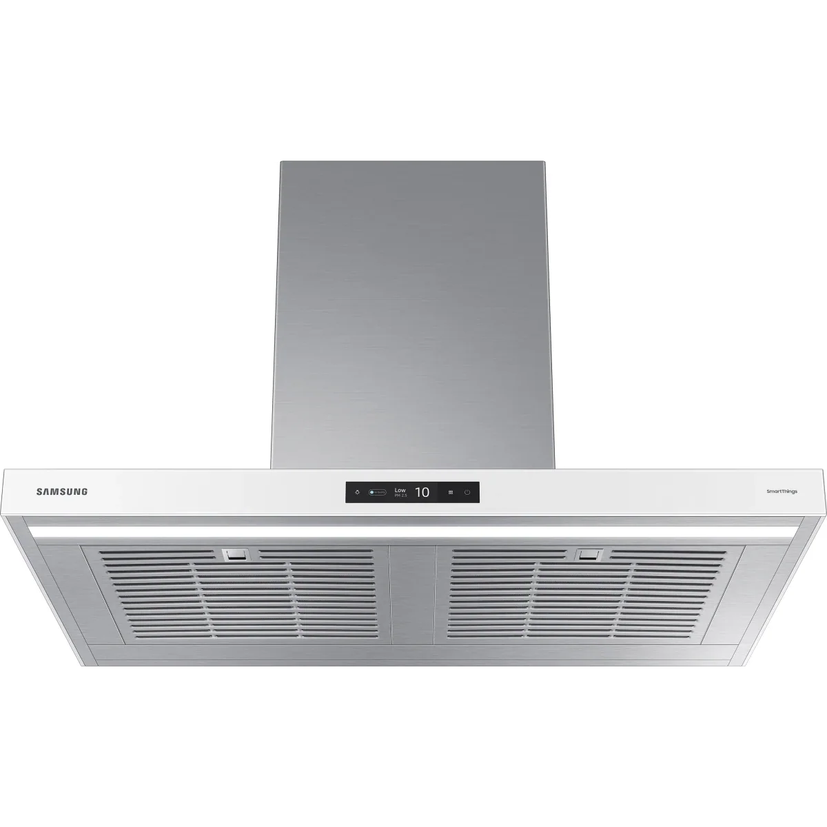 Samsung NK36CB700W12 36 Inch Smart Wall Mount Chimney Range Hood with 630 CFM Fan, 4 Speeds, 50 dBA, Wi-Fi Connectivity, Triple Air Sensor, LED Bar Lighting, Touch Controls, Dishwasher Safe Baffle Filters, and ADA Compliance: Clean White Panel