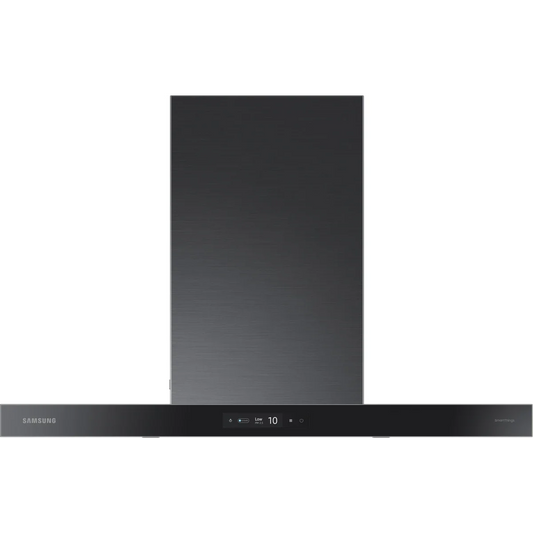 Samsung NK36CB700W33 36 Inch Smart Wall Mount Chimney Range Hood with 630 CFM Fan, 4 Speeds, 50 dBA, Wi-Fi Connectivity, Triple Air Sensor, LED Bar Lighting, Touch Controls, Dishwasher Safe Baffle Filters, and ADA Compliance: Clean Deep Charcoal Panel