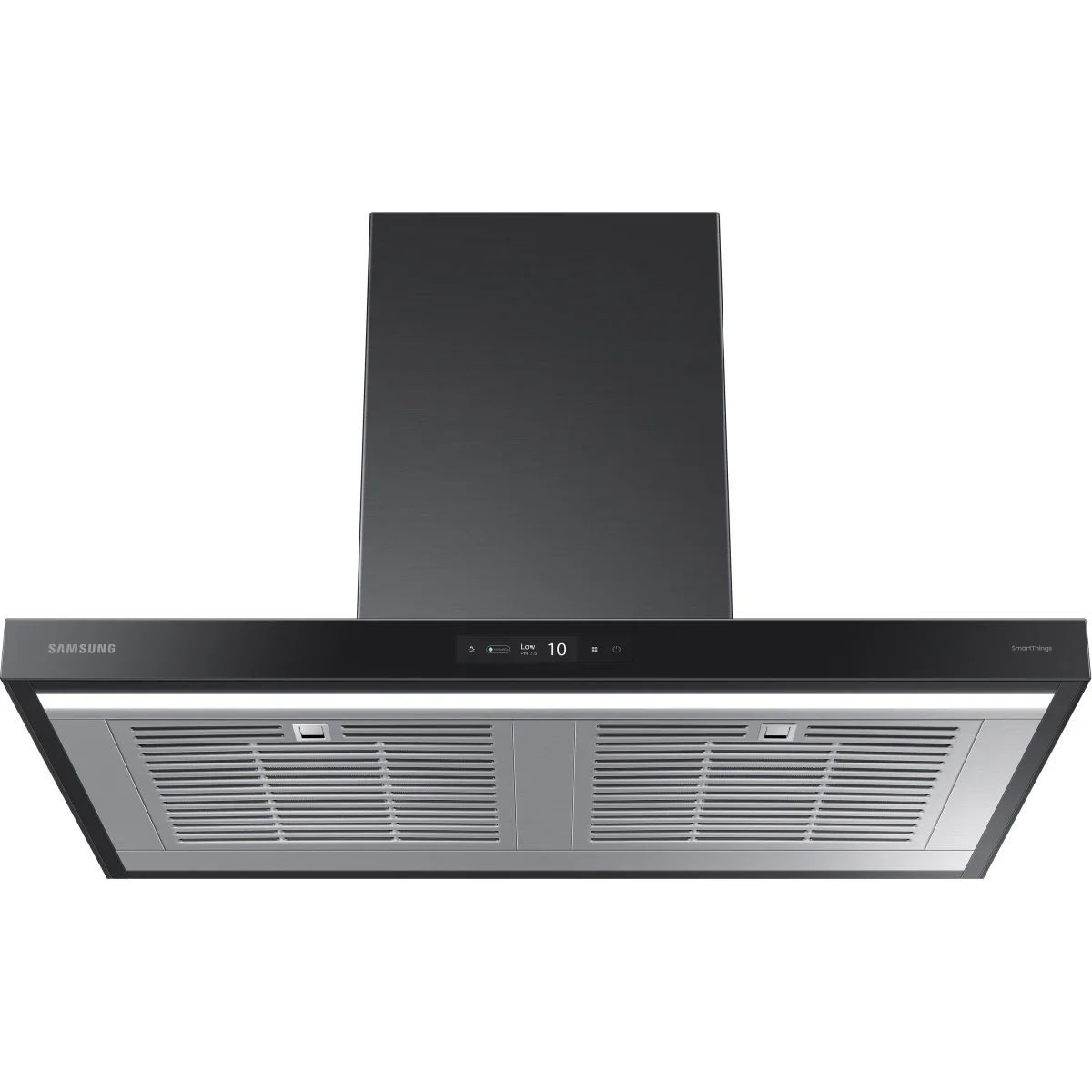 Samsung NK36CB700W33 36 Inch Smart Wall Mount Chimney Range Hood with 630 CFM Fan, 4 Speeds, 50 dBA, Wi-Fi Connectivity, Triple Air Sensor, LED Bar Lighting, Touch Controls, Dishwasher Safe Baffle Filters, and ADA Compliance: Clean Deep Charcoal Panel