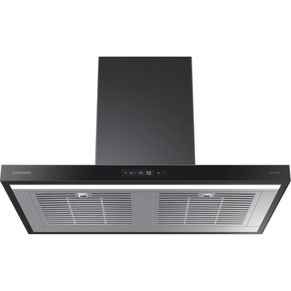 Samsung NK36CB700W33 36 Inch Smart Wall Mount Chimney Range Hood with 630 CFM Fan, 4 Speeds, 50 dBA, Wi-Fi Connectivity, Triple Air Sensor, LED Bar Lighting, Touch Controls, Dishwasher Safe Baffle Filters, and ADA Compliance: Clean Deep Charcoal Panel
