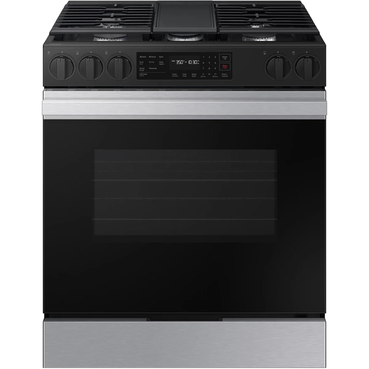 Samsung NSG6DG8300SR 30 Inch Smart Slide-In Gas Range with 5 Sealed Burners, 6.0 cu. ft. Capacity, Convection Oven, Air Fry, Auto Conversion, Precision Knobs, Glass Touch Controls, 17K BTU Power Burner, Sabbath Mode, and ADA Compliant: Stainless Steel