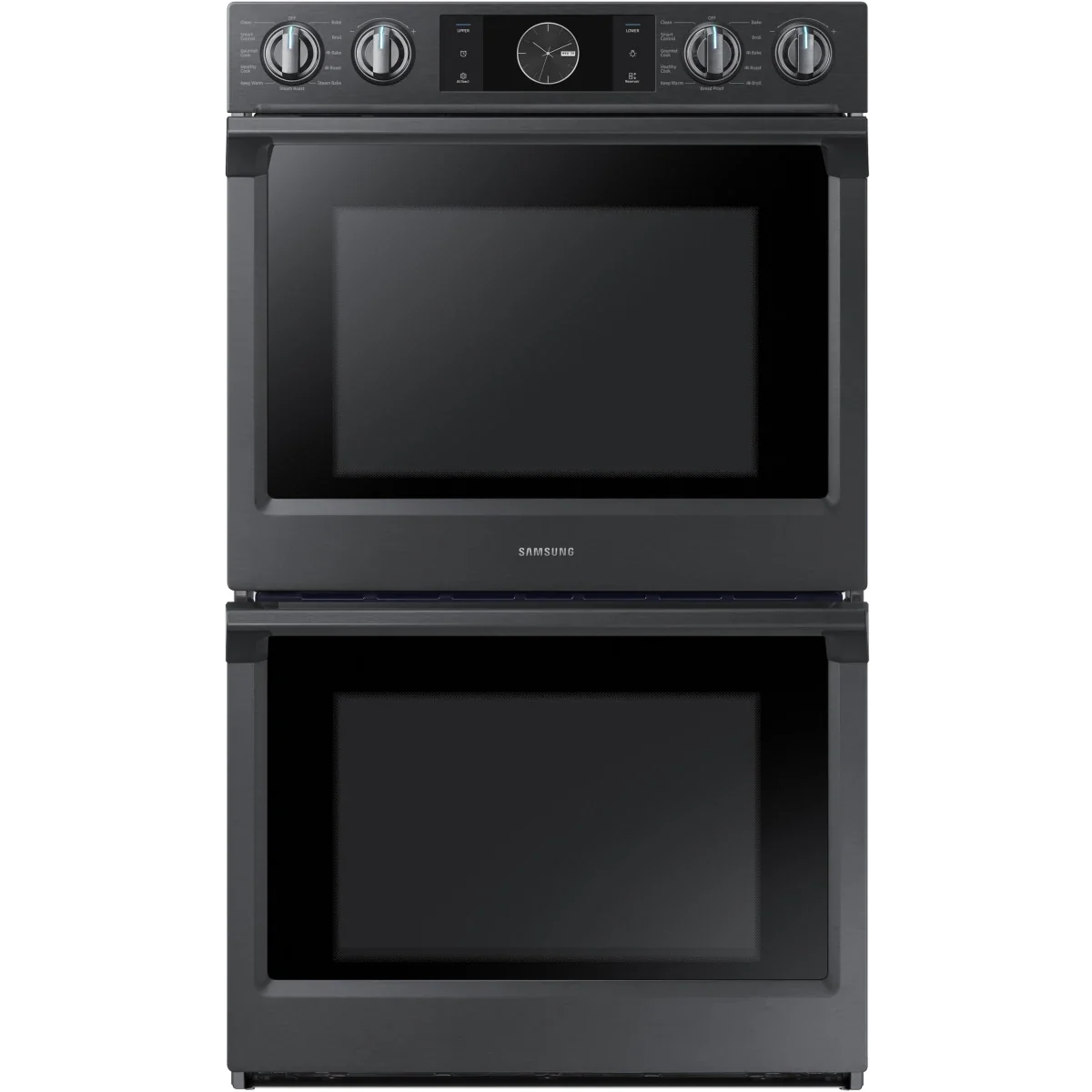 Samsung NV51K7770DG 30 Inch Electric Double Wall Oven with 10.2 cu. ft. Capacity, Steam Cook, Flex Duo with Smart Divider for 3 Separate Temperature Zones, Dual Convection, Rapid Preheat, Wi-Fi Probe and Soft Close Door: Black Stainless Steel