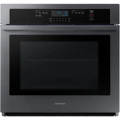 Samsung NV51T5511SG 30 Inch Single Wall Oven with 5.1 Cu. Ft. Capacity, WiFi, Digital Touch Controls, Blue Ceramic Interior, Delay Start, Broiler, Adjustable Racks, Steam/Self Clean, Child Lock, Sabbath Mode, and ADA Compliant: Black Stainless Steel