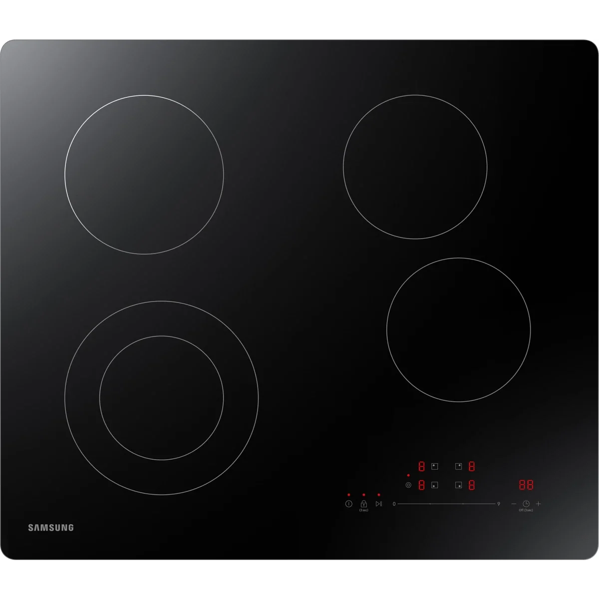 Samsung NZ24T4360RK 24 Inch Electric Cooktop with 4 Burner Elements, Smooth Glass Ceramic Surface, Digital Touch Controls, Hot Surface Indicator, Kitchen Timer, Easy-to-Clean Surface, and Child Safety Lock: Stainless Steel Trim