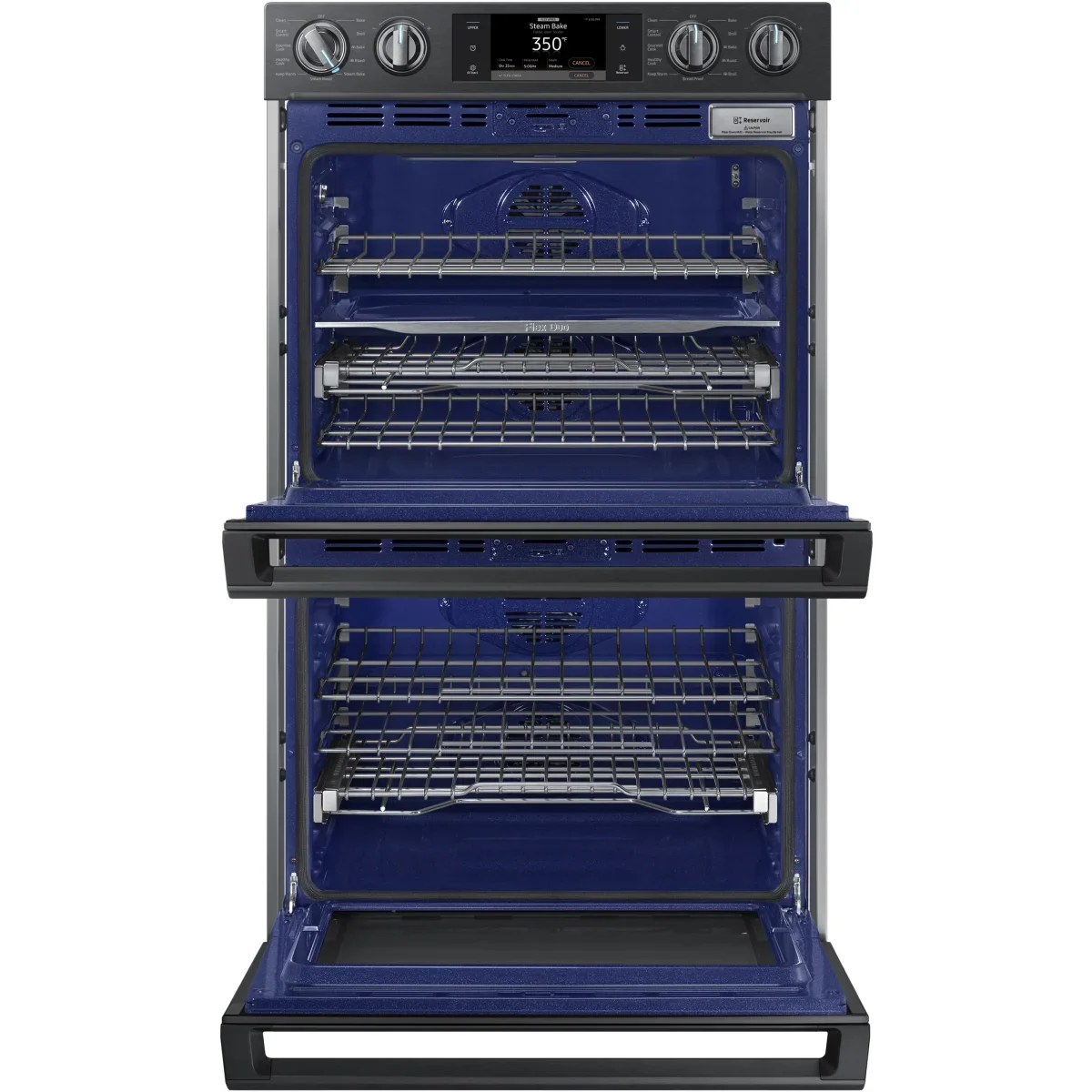 Samsung NV51K7770DG 30 Inch Electric Double Wall Oven with 10.2 cu. ft. Capacity, Steam Cook, Flex Duo with Smart Divider for 3 Separate Temperature Zones, Dual Convection, Rapid Preheat, Wi-Fi Probe and Soft Close Door: Black Stainless Steel