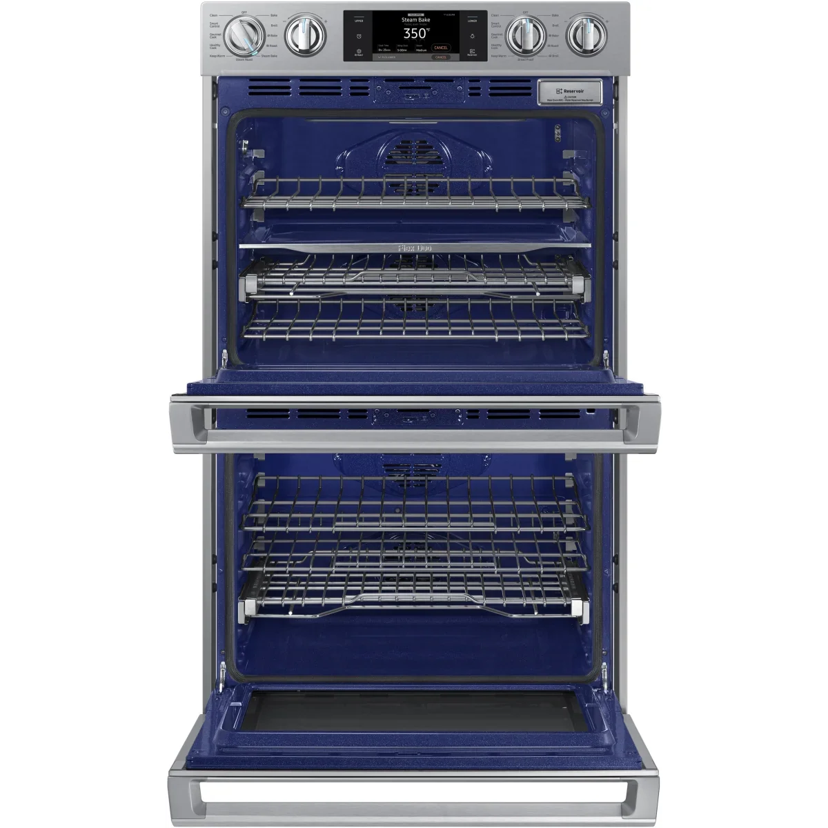 Samsung NV51K7770DS 30 Inch Electric Double Wall Oven with 10.2 cu. ft. Capacity, Steam Cook, Flex Duo with Smart Divider for 3 Separate Temperature Zones, Dual Convection, Rapid Preheat, Wi-Fi, Probe and Soft Close Door: Stainless Steel