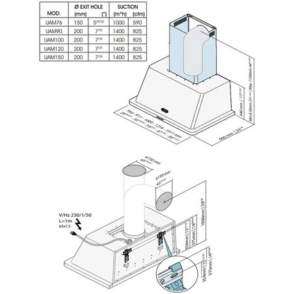Ilve Majestic II Collection UAM120BG 48 Inch Wall Mount Range Hood with 4-Speed/600 CFM Blower, Push Button Control, Halogen Lighting and Dishwasher-Safe Mesh Filter: Blue Grey