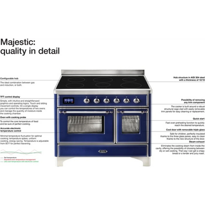 Ilve Majestic II Collection UMI30NE3WHG 30 Inch Freestanding Induction Range with 4 Elements, 3 Cu. Ft. Capacity, Storage Drawer, Self-Clean, and Convection Oven: White, Brass Trim
