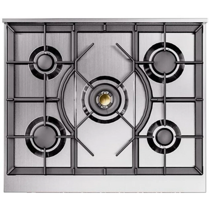Ilve Nostalgie II Collection UP30NMPWHG 30 Inch Freestanding Dual Fuel Range with 5 Sealed Burners, 4 cu. ft. Oven Capacity, Storage Drawer, and Quick Start: White, Brass Trim - NG