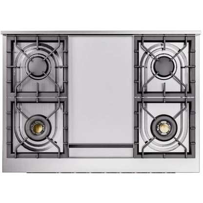 Ilve Nostalgie II Collection UP36FNMPWHC 36 Inch Freestanding Dual Fuel Range with 6 Sealed Burners, 3.5 cu. ft. Oven Capacity, Storage Drawer, Quick Start, Soft Closing Door and Griddle: White, Chrome Trim
