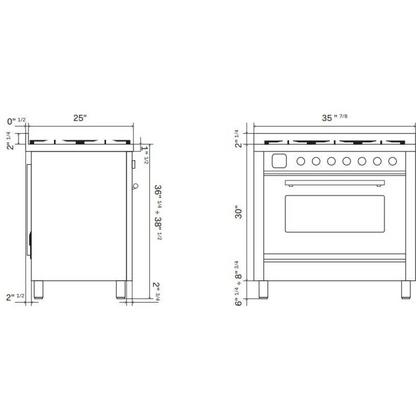 Ilve Nostalgie II Collection UP36FNMPWHC 36 Inch Freestanding Dual Fuel Range with 6 Sealed Burners, 3.5 cu. ft. Oven Capacity, Storage Drawer, Quick Start, Soft Closing Door and Griddle: White, Chrome Trim