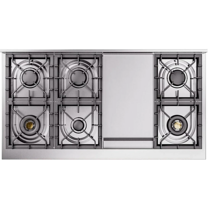 Ilve Nostalgie II Collection UP48FNMPSSC 48 Inch Freestanding Dual Fuel Range with 8 Sealed Burners, 5.02 cu. ft. Total Capacity, Storage Drawer, and Griddle: Stainless Steel, Chrome Trim