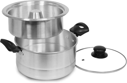 Bene Casa - Aluminum Flan Mold Double Boiler with Glass Lid (1.6 Liter) - Includes Aluminum Inner Pan (8") - Dishwasher Safe BC-58378